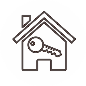 Outline of a house with a key inside, representing concepts such as home security, real estate, or property access.