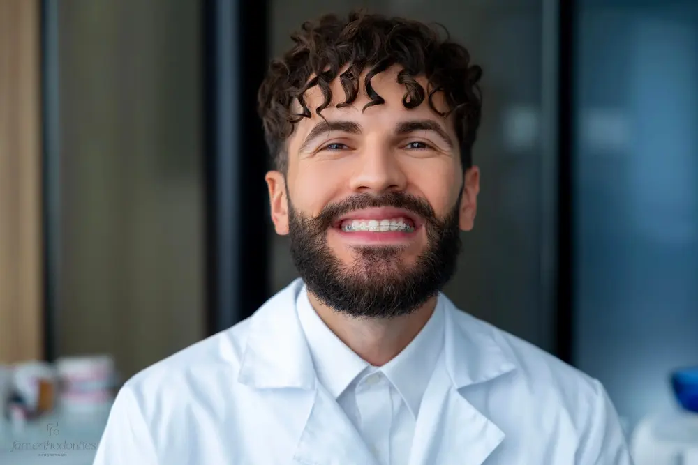 bearded man dentist clear braces showing importance dental care - Clear Braces vs. Metal Braces in Georgetown, TX 